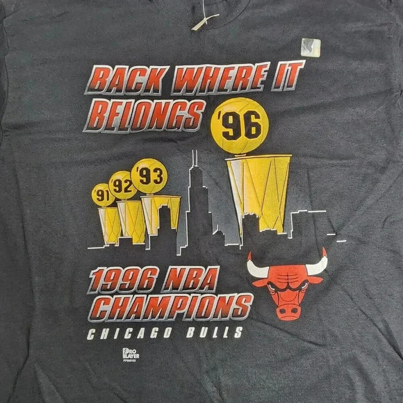 1996 Pro Player Chicago Bulls NBA Champions Trophy Shirt Stitch Size Large New - Picture 3 of 5